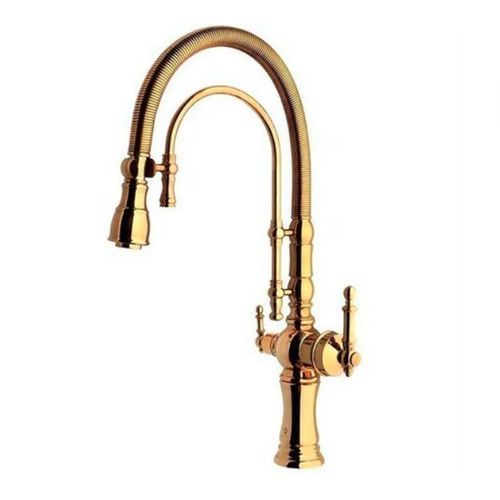 شیرالات ارژن طلایی ظرفشویی فنری دوکاره شیبه