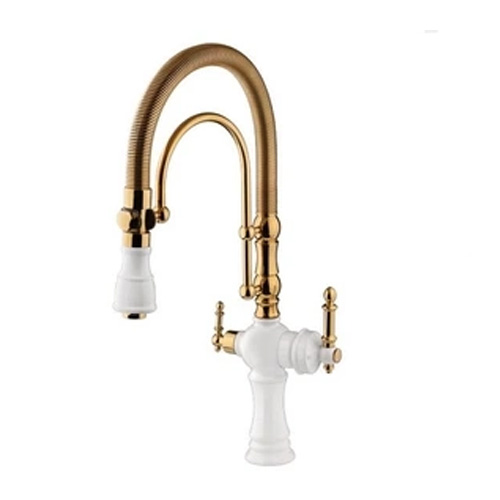 شیر ارژن سفیدطلایی ظرفشویی فنری دوکاره شیبه